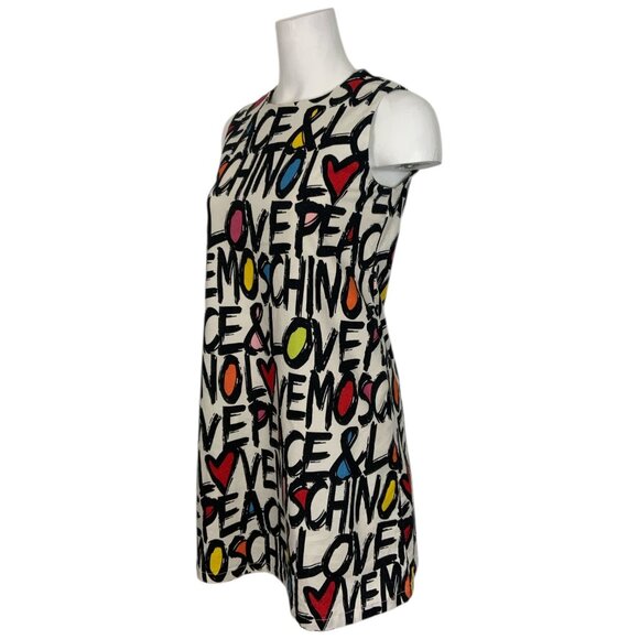 Love Moschino Peace & Love Logo All Over Print Dress 2 Shift Mini - Picture 3 of 16